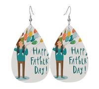 Boucles d'oreilles en cuir avec pendentif en forme de larme imprimé Happy Fathers Day By Son | Boucles d'oreilles légères et polyvalentes | Convient pour les trajets quotidiens et les rendez-vous