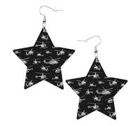 Boucles d'oreilles en cuir avec pendentif étoile en forme d'hélicoptère - Élégantes et légères - Pour femmes et filles - Taille unique - En cuir - Sans pierre précieuse