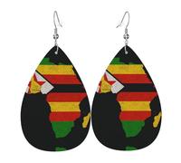 Boucles d'oreilles en cuir avec pendentif imprimé carte Afrique en forme de larme avec crochet pour femme - Style vintage - Pour une fête ou un usage quotidien, taille unique, Cuir