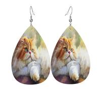 Boucles d'oreilles en cuir avec petit chat perdu pour femme - Boucles d'oreilles pendantes légères en PVC avec crochets en argent 925, imprimés double face | Cadeau hypoallergénique