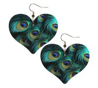 Boucles d'oreilles en cuir avec plumes de paon en gros plan pour femme - Boucles d'oreilles pendantes légères - Bijoux cadeaux, One Size, Pas de gemme