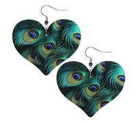 Boucles d'oreilles en cuir avec plumes de paon en gros plan pour femme - Boucles d'oreilles pendantes légères - Bijoux cadeaux