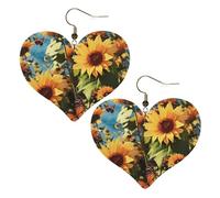 Boucles d'oreilles en cuir avec tournesols et papillons pour femme, boucles d'oreilles pendantes légères en forme de cœur, bijoux cadeaux, One Size, Pas de gemme