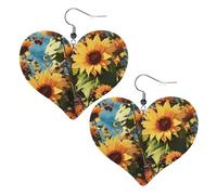 Boucles d'oreilles en cuir avec tournesols et papillons pour femme, boucles d'oreilles pendantes légères en forme de cœur, bijoux cadeaux