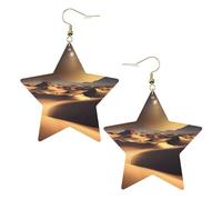Boucles d'oreilles en cuir blanc tendance en forme d'étoile pour femme - Bijoux pendants imprimés désert du Sahara, cadeaux de fête, pendentifs simples créoles, One Size, Cuir, Pas de gemme