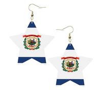 Boucles d'oreilles en cuir blanc tendance en forme d'étoile pour femme - Drapeau de Virginie-Occidentale Imprimés Bijoux Pendentifs, Cadeaux de fête, Pendentifs Créoles simples, One Size, Cuir, Pas de