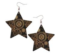 Boucles d'oreilles en cuir blanc tendance en forme d'étoile pour femme - Engrenages légers en bronze avec impression siècle - Bijoux, cadeaux et décorations de fête, taille unique, Cuir
