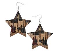 Boucles d'oreilles en cuir blanc tendance en forme d'étoile pour femme - Guitare, basse, instruments de musique imprimés, bijoux pendants, cadeaux de fête, pendentifs créoles simples, One Size, Cuir
