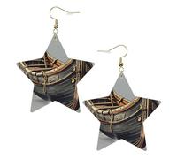 Boucles d'oreilles en cuir blanc tendance en forme d'étoile pour femme - Légères avec imprimé bateaux vikings anciens, bijoux, cadeaux et décorations de fête, taille unique, Cuir