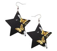 Boucles d'oreilles en cuir blanc tendance en forme d'étoile pour femme - Papillons blancs dorés et noirs - Pendentifs simples, One Size, Cuir, Pas de gemme