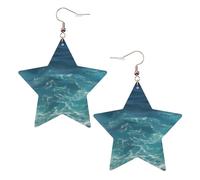 Boucles d'oreilles en cuir blanc tendance en forme d'étoile pour femme - The Deep Ocean Print Dangle bijoux, cadeaux de fête, pendentifs simples créoles, One Size, Cuir, Pas de gemme
