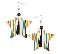 Boucles d'oreilles en cuir blanc tendance pour femme - Art moderne du milieu du siècle avec imprimé chat, pendentifs créoles légers et tendance, taille unique, Cuir, Pas de gemme