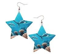 Boucles d'oreilles en cuir blanc tendance pour femme - Baleines des mers profondes imprimées bijoux pendants, cadeaux de fête, pendentifs simples créoles, One Size, Cuir, Pas de gemme