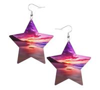 Boucles d'oreilles en cuir blanc tendance pour femme - Belle plage coucher de soleil imprimé bijoux pendants, accessoire de mode léger, taille unique, Cuir