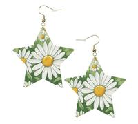 Boucles d'oreilles en cuir blanc tendance pour femme - Bijoux pendants légers à imprimé marguerites, cadeaux et décorations de fête, taille unique, Cuir