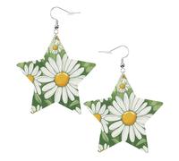 Boucles d'oreilles en cuir blanc tendance pour femme - Bijoux pendants légers à imprimé marguerites, cadeaux et décorations de fête, taille unique, Cuir