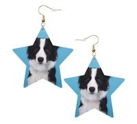 Boucles d'oreilles en cuir blanc tendance pour femme - Border Collie Print Dangle bijoux, accessoire de mode léger, taille unique, Cuir