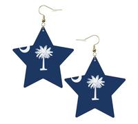 Boucles d'oreilles en cuir blanc tendance pour femme - Caroline du Sud imprimé drapeau de la Caroline du Sud, pendentifs créoles légers et tendance, taille unique, Cuir, Pas de gemme