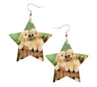 Boucles d'oreilles en cuir blanc tendance pour femme - Chien Golden retriever Print Dangle Bijoux, léger accessoire de mode, taille unique, Cuir