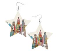 Boucles d'oreilles en cuir blanc tendance pour femme - Dessin animé Austin Texas Print Dangle Jewelry, léger accessoire de mode, taille unique, Cuir