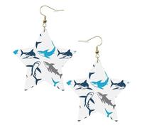 Boucles d'oreilles en cuir blanc tendance pour femme - Dessin animé requins imprimés bijoux pendantes, pendentifs créoles à la mode légers, taille unique, Cuir