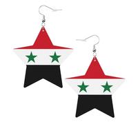 Boucles d'oreilles en cuir blanc tendance pour femme - Drapeau de la République arabe syrienne imprimé bijoux pendants, légers et tendance, taille unique, Cuir, Pas de gemme