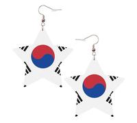 Boucles d'oreilles en cuir blanc tendance pour femme - Drapeau de la République de Corée imprimé bijoux pendants, cadeaux de fête, pendentifs simples créoles, One Size, Cuir, Pas de gemme