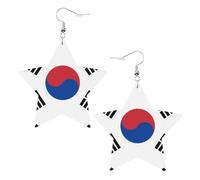 Boucles d'oreilles en cuir blanc tendance pour femme - Drapeau de la République de Corée imprimé bijoux pendants, cadeaux de fête, pendentifs simples créoles, One Size, Cuir, Pas de gemme