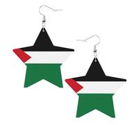 Boucles d'oreilles en cuir blanc tendance pour femme - Drapeau de l'Etat de Palestine Imprimer Dangle Bijoux, Léger Accessoire de Mode, taille unique, Cuir