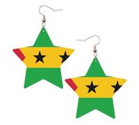 Boucles d'oreilles en cuir blanc tendance pour femme - Drapeau de Sao Tomé et Principe imprimé bijoux pendants, cadeaux de fête, pendentifs simples créoles, One Size, Cuir, Pas de gemme