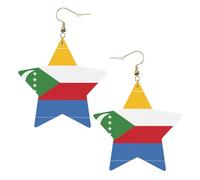 Boucles d'oreilles en cuir blanc tendance pour femme - Drapeau des Comores Imprimés Bijoux Pendentifs Faveurs de fête Simple Hoop Pendentifs, One Size, Cuir, Pas de gemme
