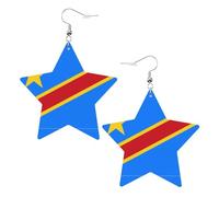 Boucles d'oreilles en cuir blanc tendance pour femme - Drapeau du Congo Imprimer Bijoux Pendentifs Créoles Mode Léger, taille unique, Cuir