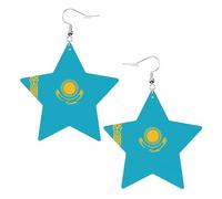 Boucles d'oreilles en cuir blanc tendance pour femme - Drapeau du Kazakhstan imprimé bijoux pendants, cadeaux de fête, pendentifs simples créoles, One Size, Cuir, Pas de gemme