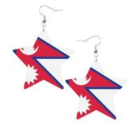 Boucles d'oreilles en cuir blanc tendance pour femme - Drapeau du Népal imprimé bijoux pendants, faveurs de fête, pendentifs simples créoles, taille unique, Cuir, Pas de gemme