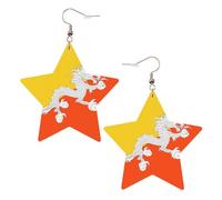 Boucles d'oreilles en cuir blanc tendance pour femme - Drapeau du Royaume du Bhoutan Imprimer Bijoux Pendentifs Faveurs de fête Simple Hoop Pendentifs, One Size, Cuir, Pas de gemme