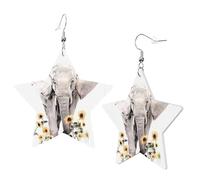 Boucles d'oreilles en cuir blanc tendance pour femme - Éléphant et tournesol - Pendentifs créoles légers et tendance, taille unique, Cuir