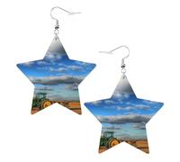 Boucles d'oreilles en cuir blanc tendance pour femme - Fantaisie Tracteur Ferme Imprimer Bijoux Pendentifs Créoles Mode Léger, taille unique, Cuir