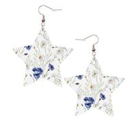 Boucles d'oreilles en cuir blanc tendance pour femme - Fleurs légères et bleuets imprimées marguerites bijoux, cadeaux et décorations de fête, taille unique, Cuir