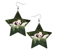 Boucles d'oreilles en cuir blanc tendance pour femme - Joli petit panda imprimé pendentif, pendentifs créoles à la mode légers, taille unique, Cuir