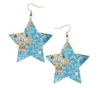 Boucles d'oreilles en cuir blanc tendance pour femme - Légères avec imprimé carte de la Grèce - Bijoux, cadeaux et décorations de fête, taille unique, Cuir