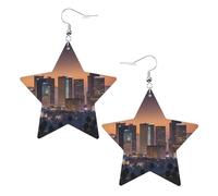 Boucles d'oreilles en cuir blanc tendance pour femme - Légères avec imprimé horizon de Los Angeles - Bijoux pendants, cadeaux et décorations de fête, taille unique, Cuir
