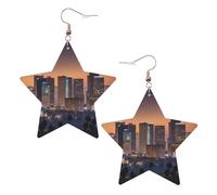 Boucles d'oreilles en cuir blanc tendance pour femme - Légères avec imprimé horizon de Los Angeles - Bijoux pendants, cadeaux et décorations de fête, taille unique, Cuir