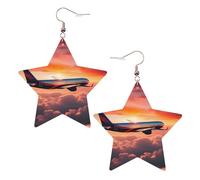 Boucles d'oreilles en cuir blanc tendance pour femme - Légères avion coucher de soleil ciel imprimé bijoux, cadeaux de fête et décorations, taille unique, Cuir