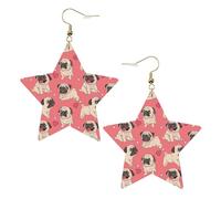 Boucles d'oreilles en cuir blanc tendance pour femme - Légères et drôles avec imprimé carlin chiot, bijoux pendants, cadeaux et décorations de fête, taille unique, Cuir