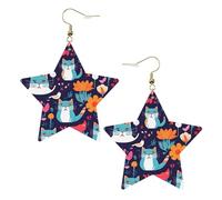 Boucles d'oreilles en cuir blanc tendance pour femme - Légères et drôles de chats, oiseaux et fleurs imprimées bijoux, cadeaux et décorations de fête, taille unique, Cuir