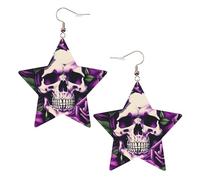 Boucles d'oreilles en cuir blanc tendance pour femme - Légères et nombreuses roses violettes imprimées crânes bijoux, cadeaux et décorations de fête, taille unique, Cuir