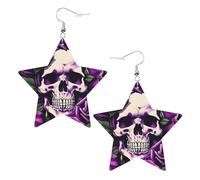 Boucles d'oreilles en cuir blanc tendance pour femme - Légères et nombreuses roses violettes imprimées crânes bijoux, cadeaux et décorations de fête, taille unique, Cuir