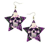 Boucles d'oreilles en cuir blanc tendance pour femme - Légères et nombreuses roses violettes imprimées crânes bijoux, cadeaux et décorations de fête, taille unique, Cuir