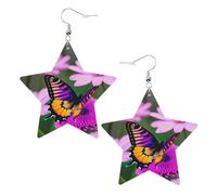 Boucles d'oreilles en cuir blanc tendance pour femme - Légères fleurs et papillons violets imprimés bijoux, cadeaux de fête et décorations, taille unique, Cuir