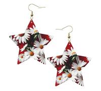 Boucles d'oreilles en cuir blanc tendance pour femme - Légères fleurs rouges et marguerites blanches imprimées bijoux, cadeaux et décorations de fête, taille unique, Cuir
